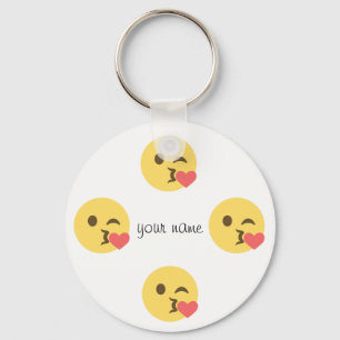 Kissing Emoji Face and '' Your Name Here " Key Ring