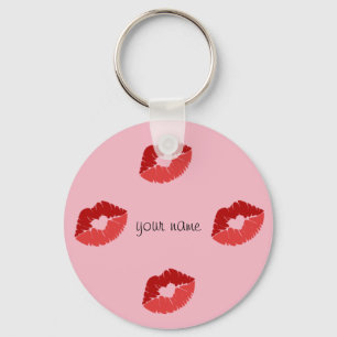 Kissing Emoji Lips and '' Your Name Here " Key Ring