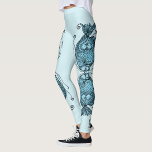 Kissing Fish Art Aqua Blue Leggings