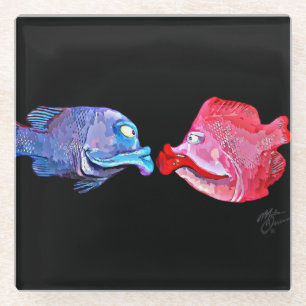 "Kissing Fish" Art by Mike Quinn Glass Coaster