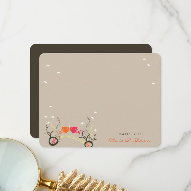 Kissing Fishes And Corals Sea Ocean Beach Wedding Thank You Card (Front/Back In Situ)