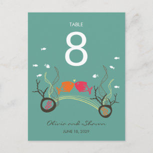 Kissing Fishes & Corals Beach Wedding Table Number Postcard