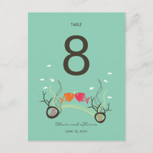 Kissing Fishes Corals Beach Wedding Table Number Postcard