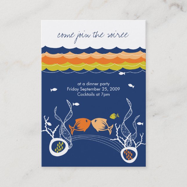 Kissing Fishes Corals Beach Whimsical Cute Wedding Business Card (Front)