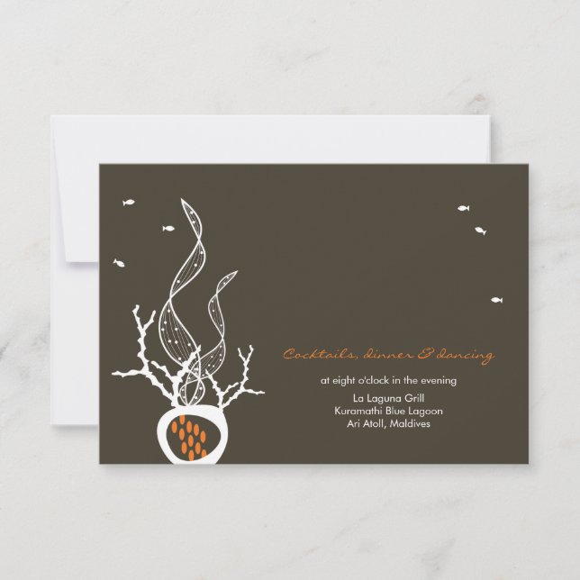 Kissing Fishes Corals Beach Whimsical Cute Wedding Invitation (Front)