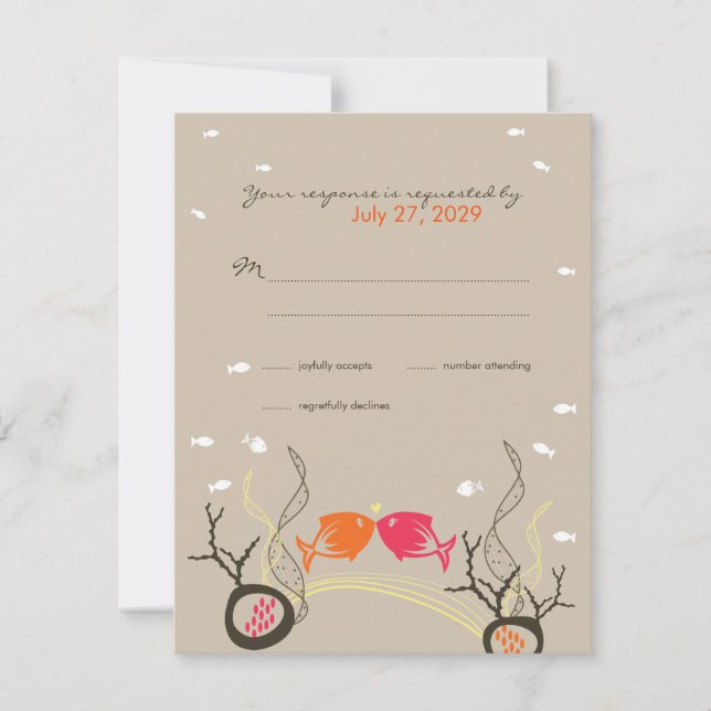 Kissing Fishes Corals Beach Whimsical Cute Wedding RSVP Card (Front)