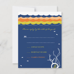 Kissing Fishes Corals Beach Whimsical Cute Wedding RSVP Card