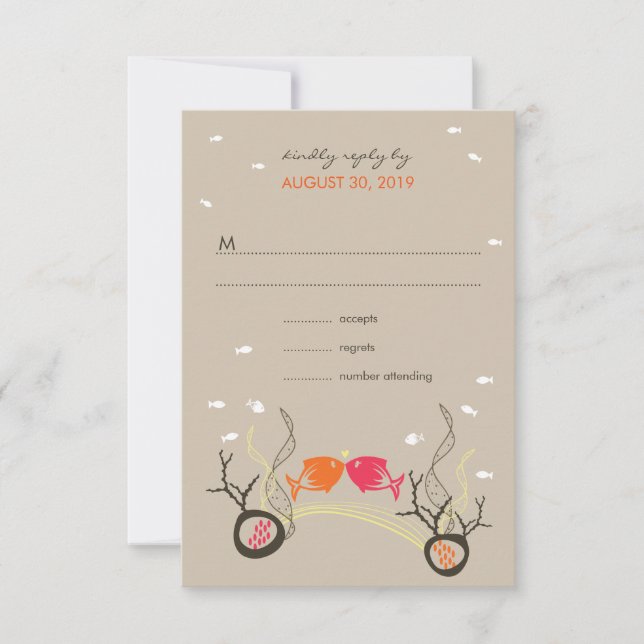 Kissing Fishes Corals Beach Whimsical Wedding RSVP (Front)