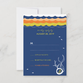 Kissing Fishes Corals Beach Whimsical Wedding RSVP Card