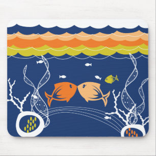 Kissing Fishes Corals Seaweeds Underwater Sea Mouse Mat
