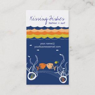 Kissing Fishes Corals Waves Ocean Sea Blue Summer Business Card