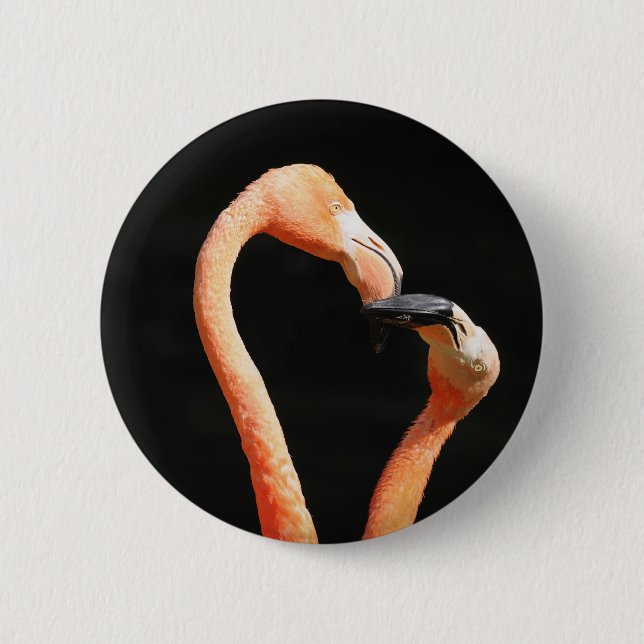 Kissing flamingos 6 cm round badge (Front)