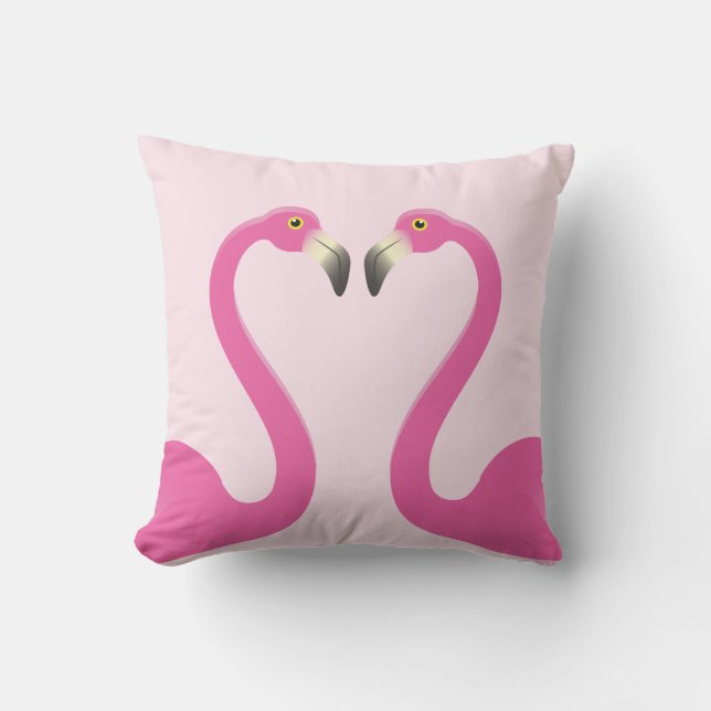 Kissing Flamingos Pink Outdoor Pillow (Front)