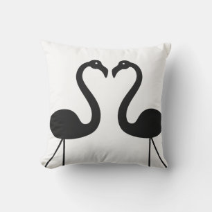 Kissing Flamingos White Outdoor Pillow