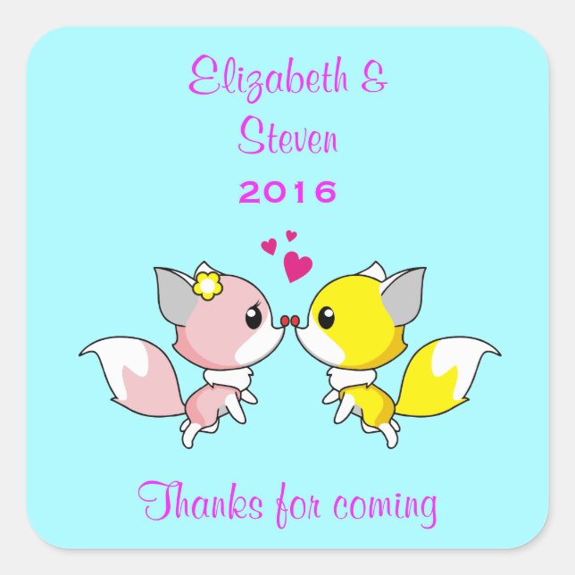 Kissing Foxes Wedding FavorThank You Square Sticker (Front)
