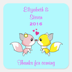 Kissing Foxes Wedding FavorThank You Square Sticker