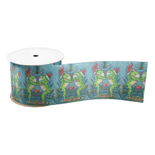 KISSING FROG MISTLETOE, CHRISTMAS GIFTWRAP RIBBON SATIN RIBBON