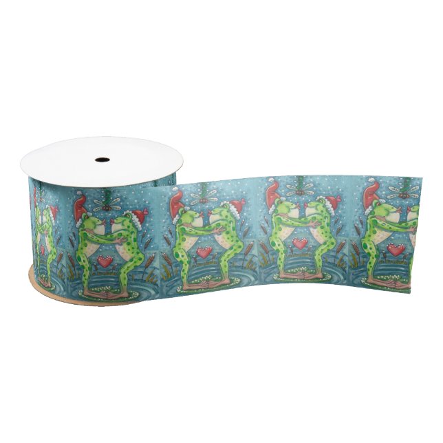 KISSING FROG MISTLETOE, CHRISTMAS GIFTWRAP RIBBON SATIN RIBBON (Spool)