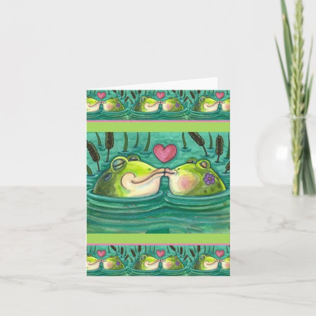 KISSING FROGS COLORFUL & CUTE POND ROMANCE, Blank Card (Front)