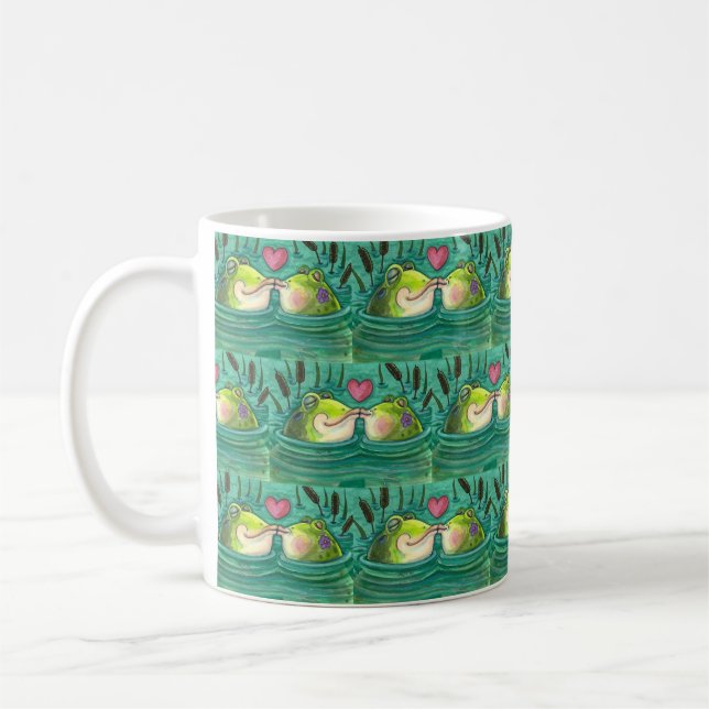KISSING FROGS COLORFUL & CUTE POND ROMANCE, FUNNY COFFEE MUG (Left)