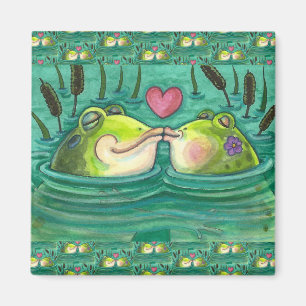 KISSING FROGS COLORFUL & CUTE POND ROMANCE, FUNNY MAGNET