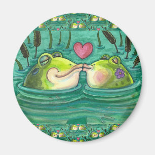 KISSING FROGS COLORFUL & CUTE POND ROMANCE, FUNNY MAGNET
