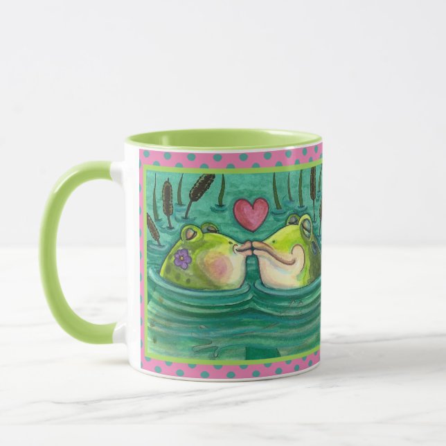 KISSING FROGS COLORFUL & CUTE POND ROMANCE, FUNNY MUG (Left)