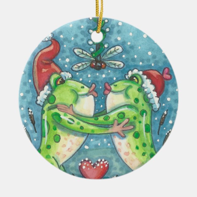 KISSING FROGS, DRAGONFLY MISTLETOE ORNAMENT Round (Front)