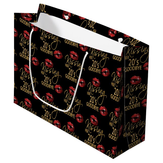 Kissing Her 20's Goodbye - Red Lips Large Gift Bag (Front Angled)