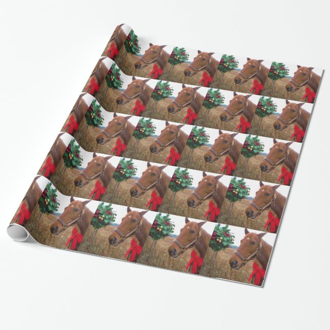 Kissing Horse under Mistletoe Wrapping Paper (Unrolled)