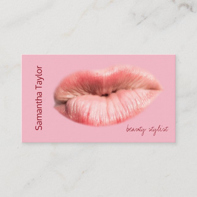 Kissing lips beauty stylist customisable business card (Front)