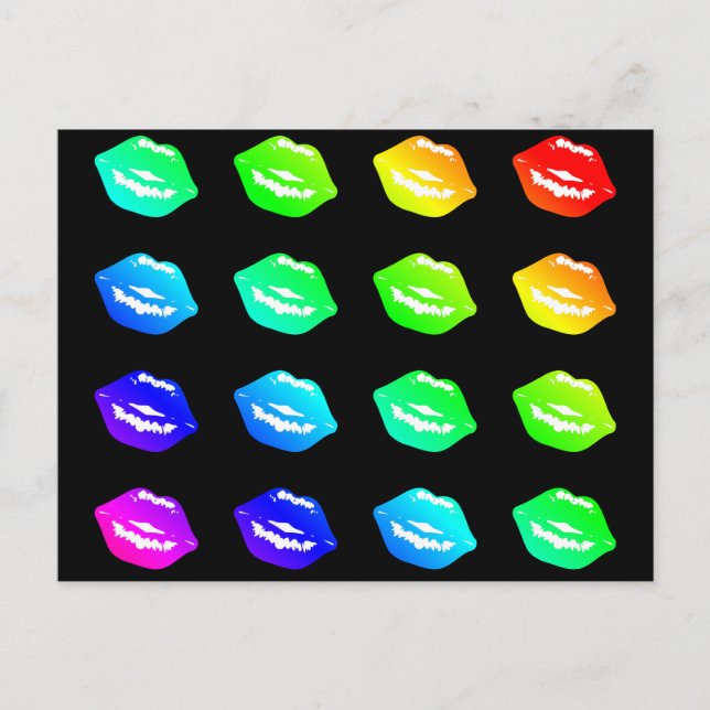 Kissing Lips Colourful Rainbow Colours Lipstick Ki Postcard (Front)