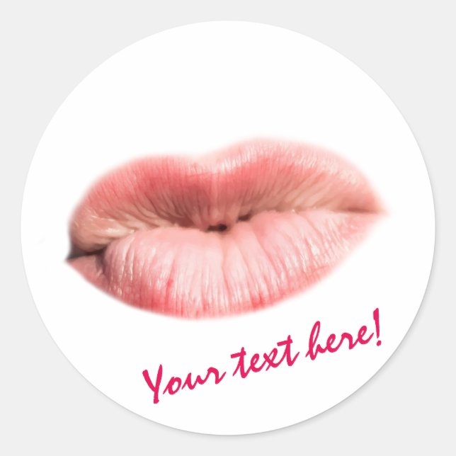 Kissing lips customisable classic round sticker (Front)