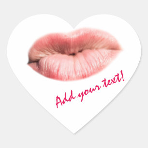 Kissing lips customisable heart sticker