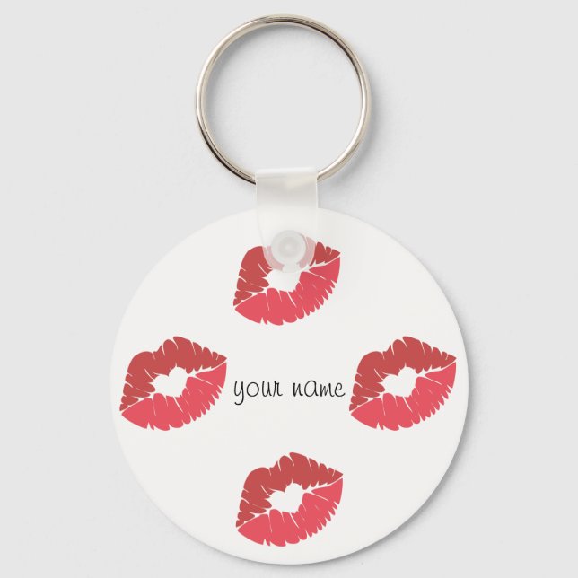 Kissing Lips Emoji  and '' Your Name Here " Key Ring (Front)