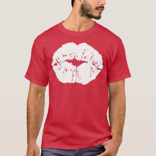 Kissing Lips Mouth Lipstick Black White T-Shirt