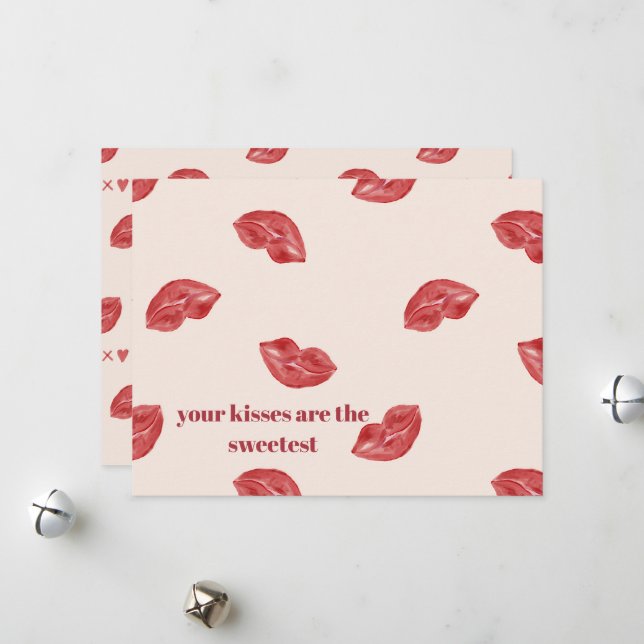 Kissing Lips Red on beige colour large valentine Holiday Card (Front/Back In Situ)