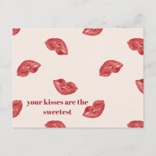 Kissing Lips Red on beige colour large valentine Holiday Postcard