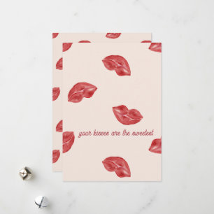 Kissing Lips Red on beige colour valentine's day Holiday Card