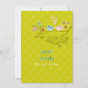 Kissing Love Birds floating hearts/polka dots Invitation