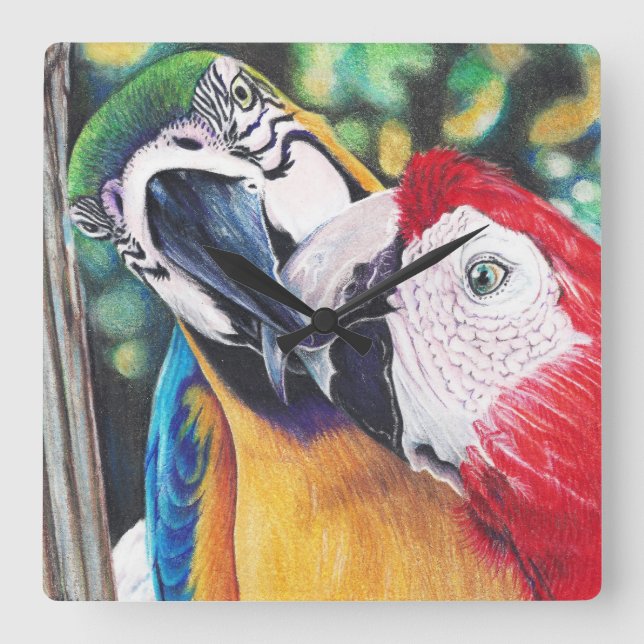 kissing Macaws clock (Front)