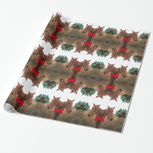 Kissing Mistletoe: Christmas horses red bow Wrapping Paper