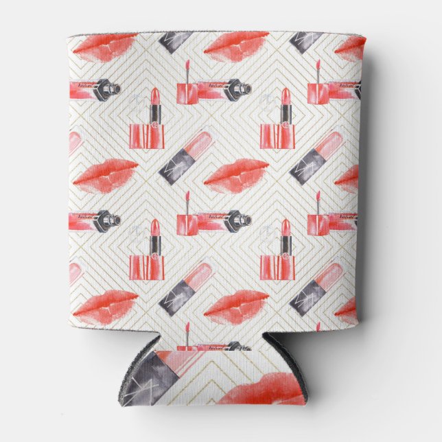 Kissing Mouth With Lipstick Pattern Can Cooler (Front)