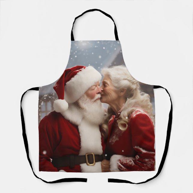 Kissing Mr and Mrs Santa Claus Apron (Front)