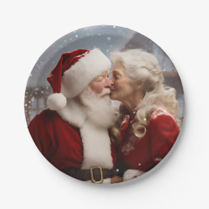 Kissing Mr and Mrs Santa Claus Paper Plate