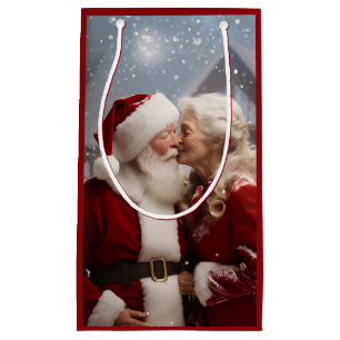 Kissing Mr and Mrs Santa Claus Small Gift Bag