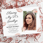 Kissing My 20s Goodbye 30th Birthday Party Invitation<br><div class="desc">Celebrate the big three-oh with a bang! Our elegant 30th birthday party invitations come complete with a delightful rustic floral design, a cheeky 'kissing my 20s goodbye' message, and playful pink lipstick marks. You'll love the simplicity of the white backdrop and the personalised touch of the birthday girl's photo. Plus,...</div>