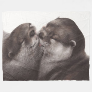 Kissing Otters Art - Hand Painted Wildlife Design Fleece Blanket