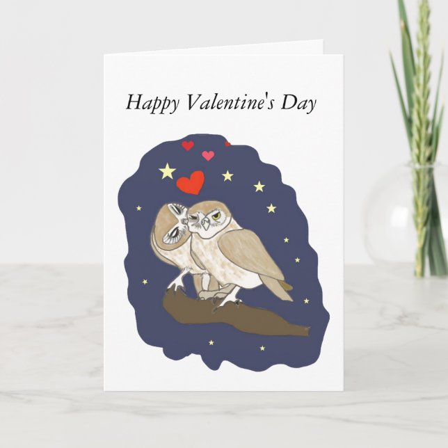Kissing Owl Valentine's Card (Front)
