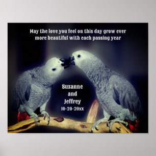 Kissing Parrots Cute Personalised Wedding Gift Poster